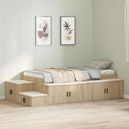 Berkfield Home Storage Bed Frame Sonoma Oak 80x200 cm in Beige - thumbnail 4