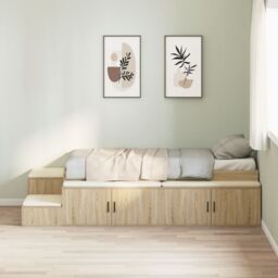 Berkfield Home Storage Bed Frame Sonoma Oak 80x200 cm in Beige - thumbnail 1