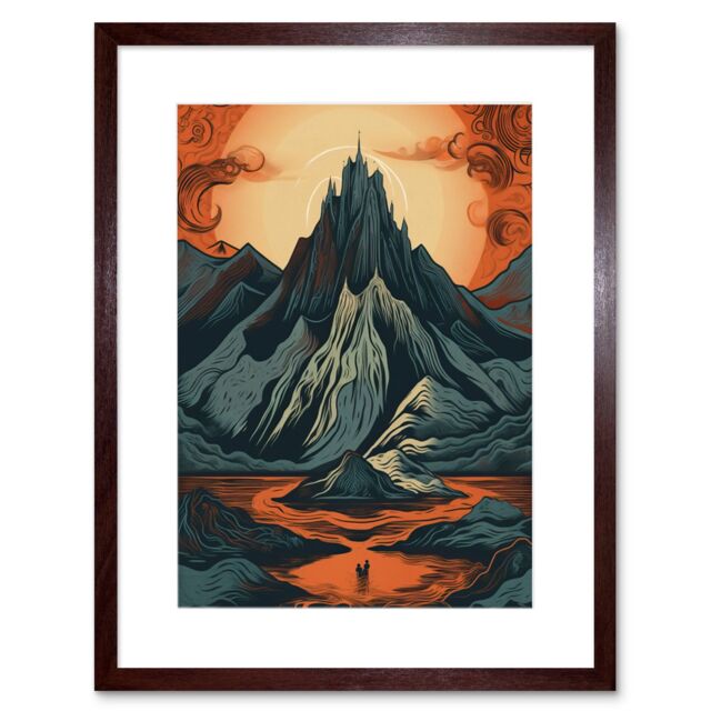"Artery8 Wall Art Print Erebor The Lonely Mountain Landscape Artwork Framed 9X7 Inch in Brown - Size: W7"" x H9""" - image 1
