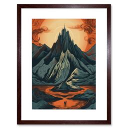 "Artery8 Wall Art Print Erebor The Lonely Mountain Landscape Artwork Framed 9X7 Inch in Brown - Size: W7"" x H9""" - thumbnail 1