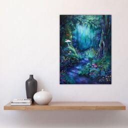 "Artery8 Enchanted Forest Bioluminescent Fantasy Magical Wall Art Print in Blue - Size: W18"" x H24""" - thumbnail 4