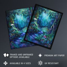 "Artery8 Enchanted Forest Bioluminescent Fantasy Magical Wall Art Print in Blue - Size: W18"" x H24""" - thumbnail 2