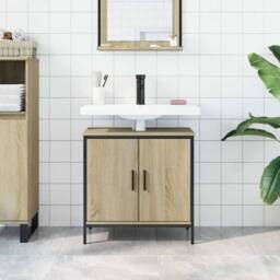 Berkfield Home Sturdy Bathroom Sink Cabinet Sonoma Oak 60x30x60 cm Engineered Wood in Light Tan - Size: 60 x 30 x 60 cm - thumbnail 1