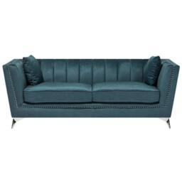 Wyld and Coco Teal Velvet 2+3 Seater Sofa Set - Nailhead Trim Tufted in Blue - thumbnail 4