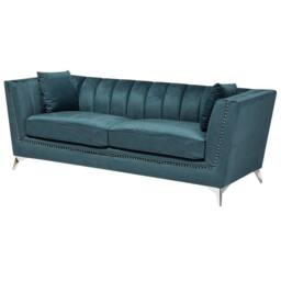 Wyld and Coco Teal Velvet 2+3 Seater Sofa Set - Nailhead Trim Tufted in Blue - thumbnail 5