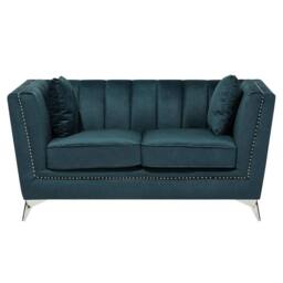 Wyld and Coco Teal Velvet 2+3 Seater Sofa Set - Nailhead Trim Tufted in Blue - thumbnail 7