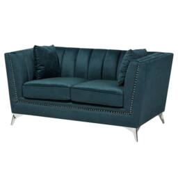 Wyld and Coco Teal Velvet 2+3 Seater Sofa Set - Nailhead Trim Tufted in Blue - thumbnail 8