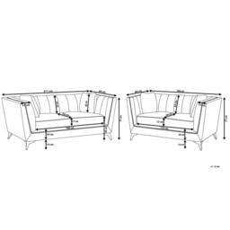 Wyld and Coco Teal Velvet 2+3 Seater Sofa Set - Nailhead Trim Tufted in Blue - thumbnail 3