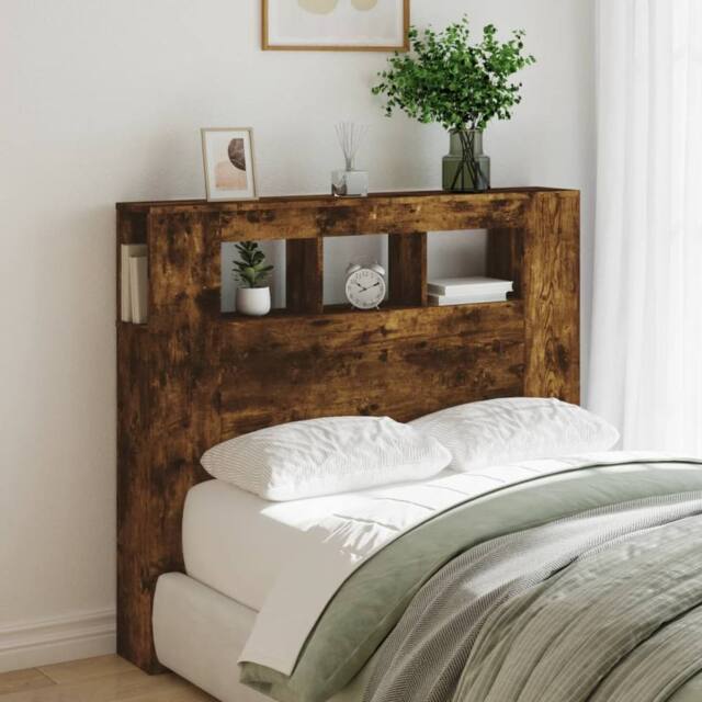 Berkfield Home LED Headboard Smoked Oak 120x18.5x103.5 cm Engineered Wood in Brown - image 1