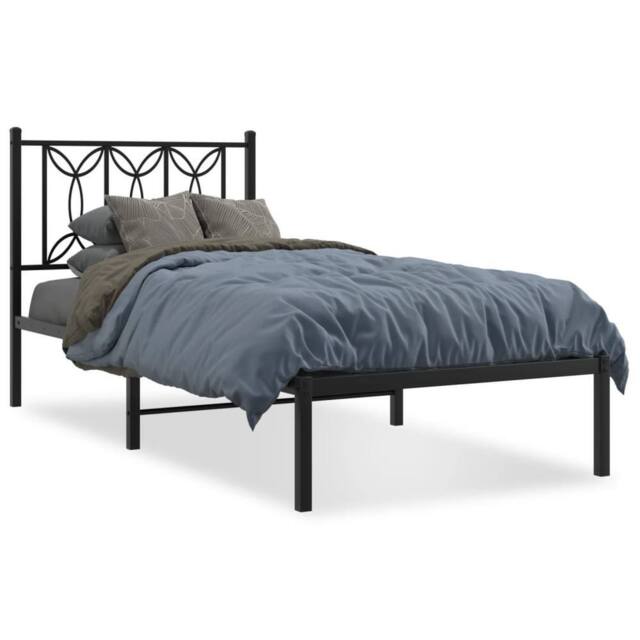 Berkfield Home Metal Bed Frame without Mattress with Headboard Black 90x200cm - Size: 90x200 cm - image 1