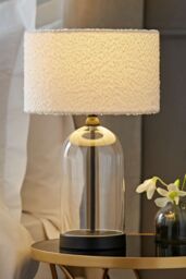 ValueLights Jessy Black Glass Table Lamp With Boucle Shade