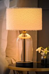 ValueLights Jessy Black Glass Table Lamp With Boucle Shade - thumbnail 2