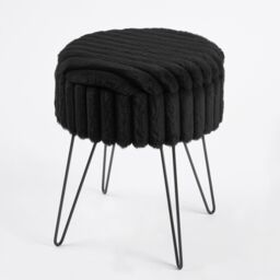 OHS Ribbed Fleece Faux Fur Hairpin Stool Vanity Seat Ottoman Footrest in Black - thumbnail 4