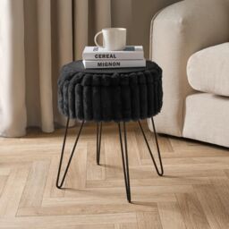 OHS Ribbed Fleece Faux Fur Hairpin Stool Vanity Seat Ottoman Footrest in Black - thumbnail 2