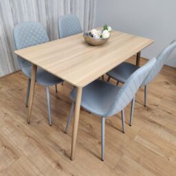 KOSY KOALA Rectangle Oak Effect Kitchen Dining Table With 4 Grey Faux Leather Padded Chairs Dining Set in Black - thumbnail 5
