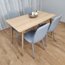 KOSY KOALA Rectangle Oak Effect Kitchen Dining Table With 4 Grey Faux Leather Padded Chairs Dining Set in Black