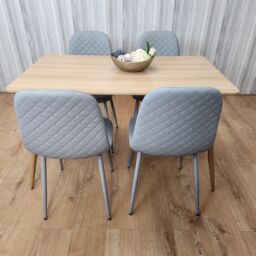 KOSY KOALA Rectangle Oak Effect Kitchen Dining Table With 4 Grey Faux Leather Padded Chairs Dining Set in Black - thumbnail 3