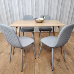 KOSY KOALA Rectangle Oak Effect Kitchen Dining Table With 4 Grey Faux Leather Padded Chairs Dining Set in Black - thumbnail 6