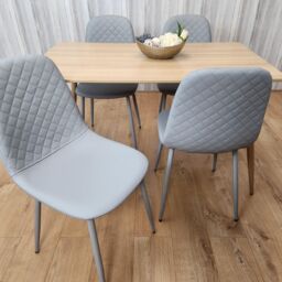 KOSY KOALA Rectangle Oak Effect Kitchen Dining Table With 4 Grey Faux Leather Padded Chairs Dining Set in Black - thumbnail 4
