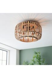 Netlighting Mathias Decorative Flush Ceiling Lamp Natural Bamboo Plywood Matt Black Paint - thumbnail 2