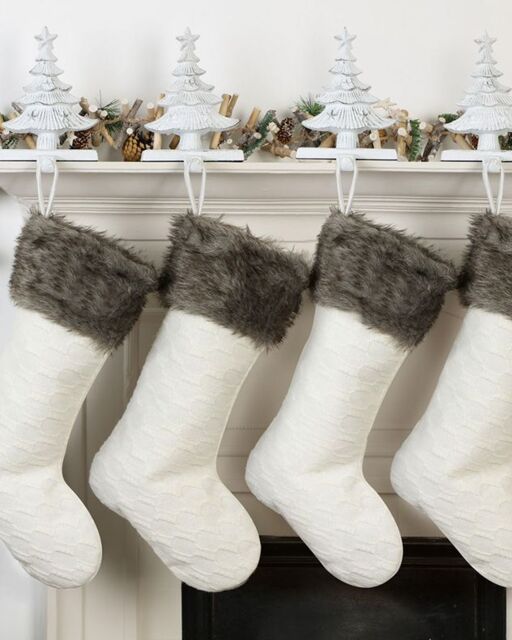 Dibor Set of 4 Nordic Sweater Knit White Xmas Tree Christmas Gift Bag Stocking - Size: 4 Pack - image 1