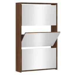 Berkfield Home Shoe Cabinet with Mirror 3-Layer Brown Oak 63x17x102.5 cm - thumbnail 3