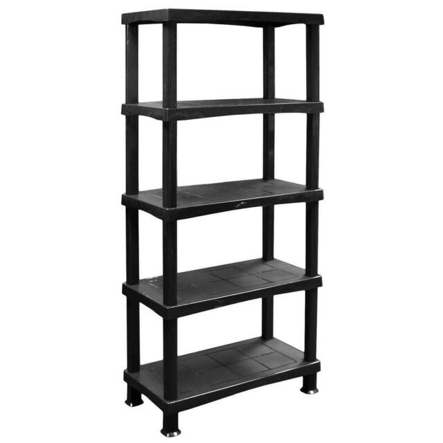 NESTLUNE Heavy Duty 5 Tier Plastic Storage Shelf Home Garage Shelving in Black - Size: 100 cm x 15 cm - image 1
