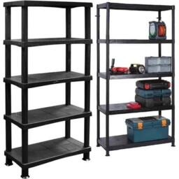 NESTLUNE Heavy Duty 5 Tier Plastic Storage Shelf Home Garage Shelving in Black - Size: 100 cm x 15 cm - thumbnail 4