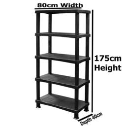 NESTLUNE Heavy Duty 5 Tier Plastic Storage Shelf Home Garage Shelving in Black - Size: 100 cm x 15 cm - thumbnail 2