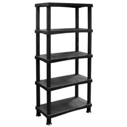 NESTLUNE Heavy Duty 5 Tier Plastic Storage Shelf Home Garage Shelving in Black - Size: 100 cm x 15 cm