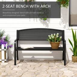 OUTSUNNY 2 Seater Metal Bench Patio Park Loveseat Garden Chair Outdoor Seating in Black - thumbnail 4