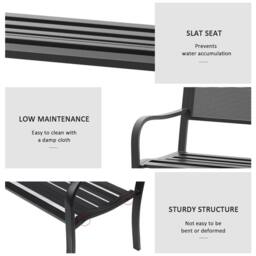 OUTSUNNY 2 Seater Metal Bench Patio Park Loveseat Garden Chair Outdoor Seating in Black - thumbnail 5