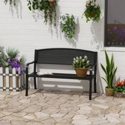 OUTSUNNY 2 Seater Metal Bench Patio Park Loveseat Garden Chair Outdoor Seating in Black - thumbnail 1