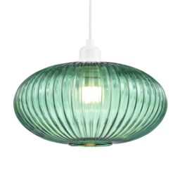 Happy Homewares Modern Designer Line Ribbed Glass Oval Pendant Lamp Shade in Dark Green - Size: 12 inches - thumbnail 1