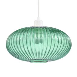 Happy Homewares Modern Designer Line Ribbed Glass Oval Pendant Lamp Shade in Dark Green - Size: 12 inches - thumbnail 4