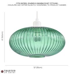 Happy Homewares Modern Designer Line Ribbed Glass Oval Pendant Lamp Shade in Dark Green - Size: 12 inches - thumbnail 7