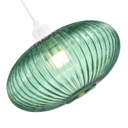 Happy Homewares Modern Designer Line Ribbed Glass Oval Pendant Lamp Shade in Dark Green - Size: 12 inches - thumbnail 3