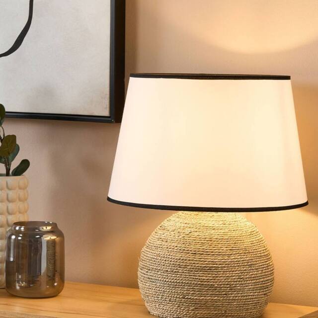 Wyld and Coco Braided Natural Rope Table Lamp with White Fabric Shade - image 1
