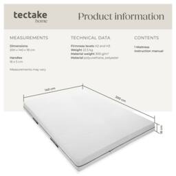 tectake 2-In-1 Mattress Sky 2 Firmness Levels, 3D Mesh Surface - 140 X 200 Cm in White - Size: King - thumbnail 6