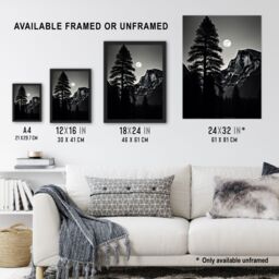 "Artery8 Wall Art Print Full Moon Rising over Half Dome Black & White Poster Picture in Grey - Size: W18"" x H24""" - thumbnail 3