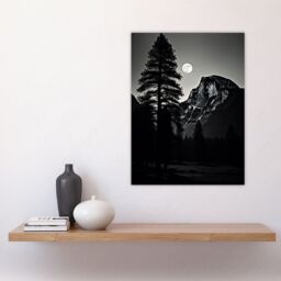 "Artery8 Wall Art Print Full Moon Rising over Half Dome Black & White Poster Picture in Grey - Size: W18"" x H24""" - thumbnail 4