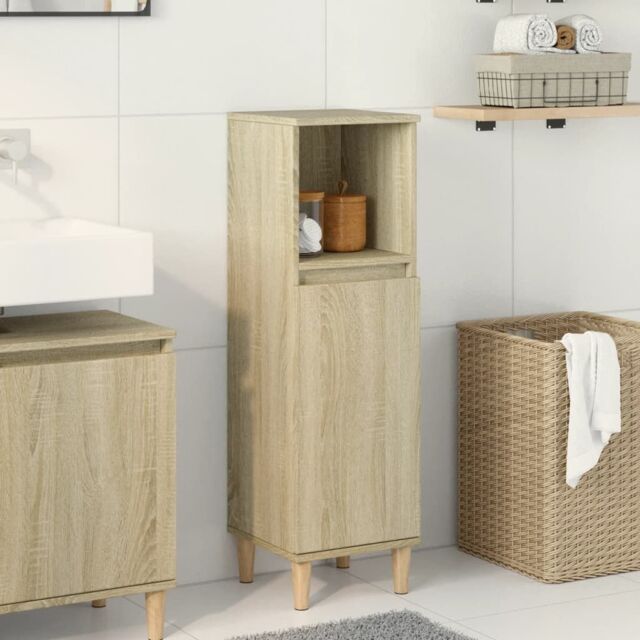 Berkfield Home Bathroom Cabinet Sonoma Oak 30x30x100 cm Engineered Wood in Brown - Size: 30 x 30 x 100 cm - image 1