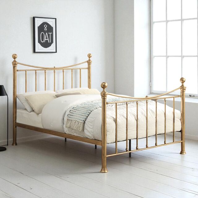 OAT Home Hampstead Traditional Style Antique Brass Effect Metal Bed Frame in Bronze - Size: Double - image 1