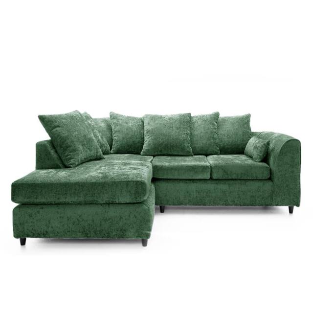 Furnishings For Less UK Monaco Chenille Fabric 3 to 4 Seater L Shaped Corner Sofa Left Hand Facing in Green - image 1