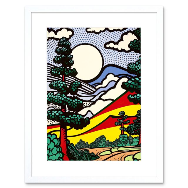 "Artery8 Wall Art Print Modern Pop Art Forest Mountain Landscape Bright Colourful Comic Book Style Halftone Artwork Framed 9X7 Inch - Size: W7"" x H9""" - image 1