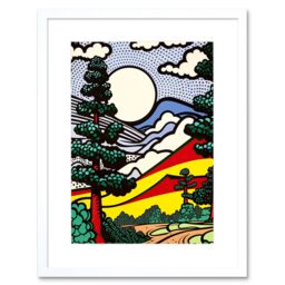 "Artery8 Wall Art Print Modern Pop Art Forest Mountain Landscape Bright Colourful Comic Book Style Halftone Artwork Framed 9X7 Inch - Size: W7"" x H9""" - thumbnail 1