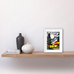 "Artery8 Wall Art Print Modern Pop Art Forest Mountain Landscape Bright Colourful Comic Book Style Halftone Artwork Framed 9X7 Inch - Size: W7"" x H9""" - thumbnail 2