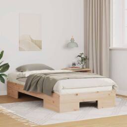 Berkfield Home Floor Bed Frame with Storage Brown 75 x 190 cm Solid pine wood in Natural - thumbnail 2