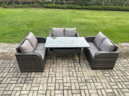 Fimous Wicker PE Rattan Sofa Outdoor Garden Furniture Set with Rectangular Dining Table Dark Grey Mixed - thumbnail 1