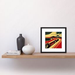 Artery8 Japan Retro Muscle Car Mount Fuji Illustration Classic Square Wooden Framed Wall Art Print Picture 8X8 Inch in Black - thumbnail 2